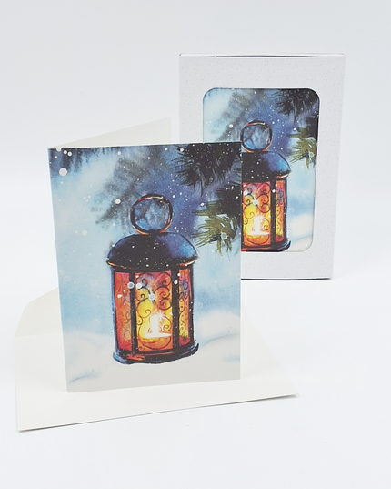 Kerstkaarten doosje 10x lantaarn (F12992)