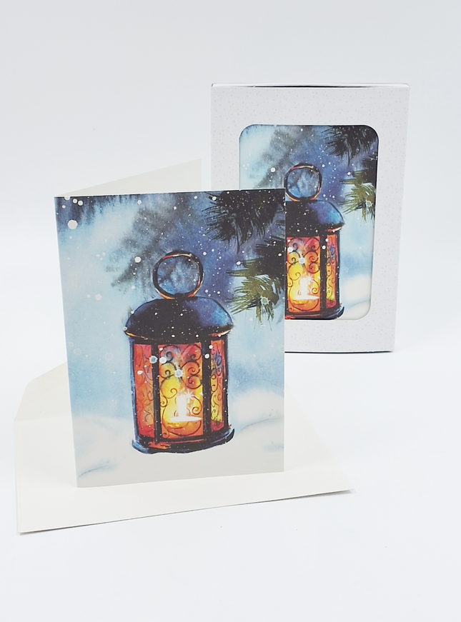 Kerstkaarten doosje 10x lantaarn (F12992)