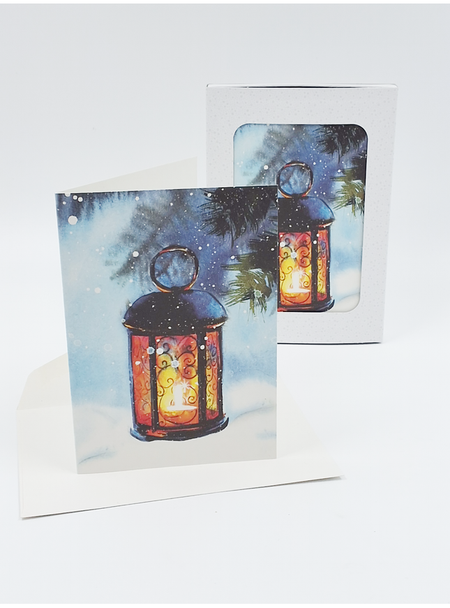 Kerstkaarten doosje 10x lantaarn (F12992)