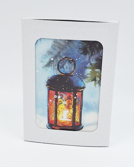 Kerstkaarten doosje 10x lantaarn (F12992)