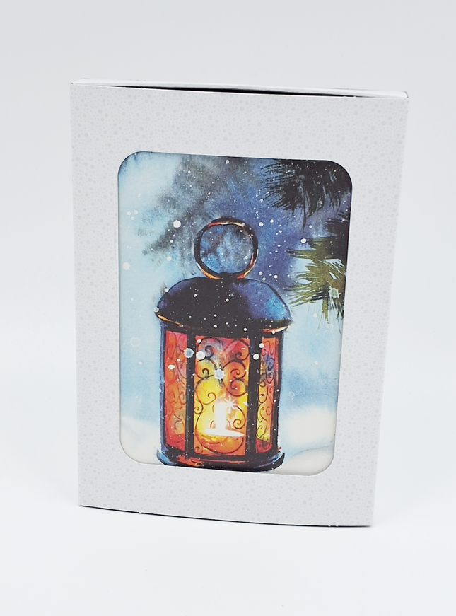 Kerstkaarten doosje 10x lantaarn (F12992)