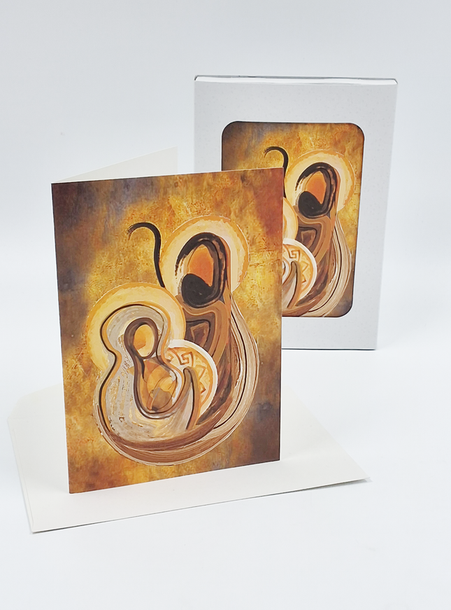 Kerstkaarten doosje 10x Jezus Jozef en Maria bruin (F12993)