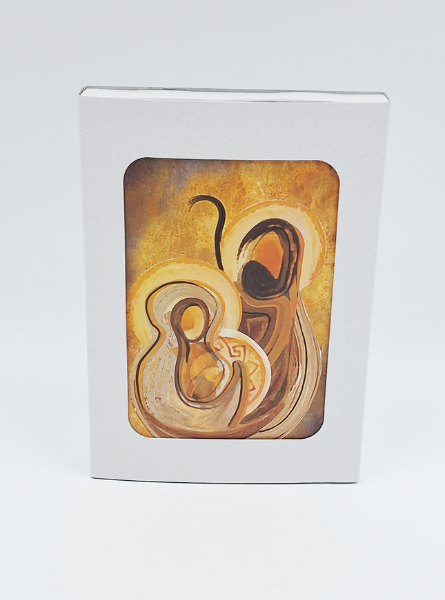 Kerstkaarten doosje 10x Jezus Jozef en Maria bruin (F12993)