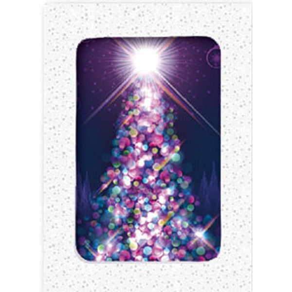 Kerstkaarten doosje 10x kerstboom licht (F12995)