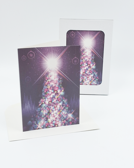Kerstkaarten doosje 10x kerstboom licht (F12995)