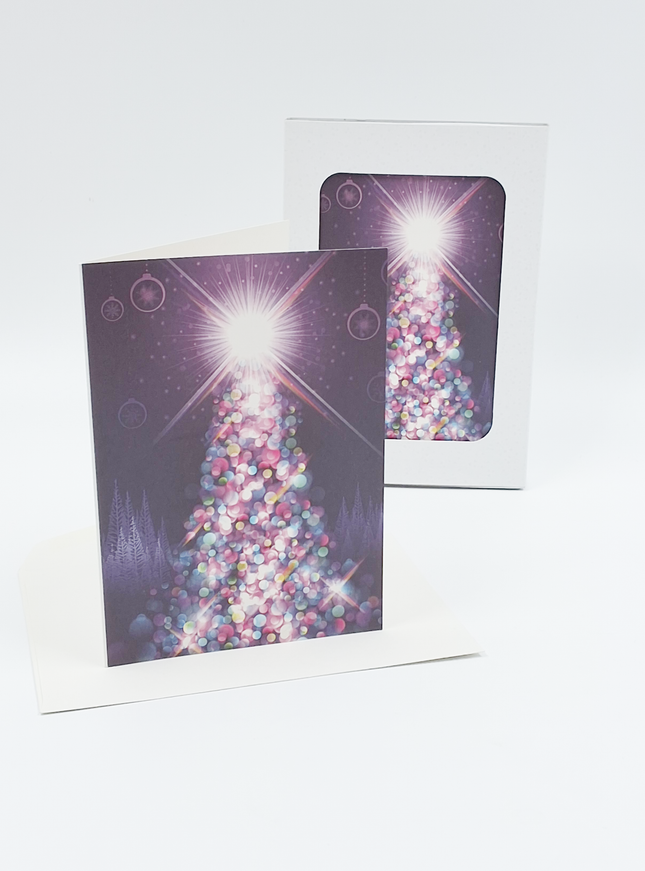 Kerstkaarten doosje 10x kerstboom licht (F12995)