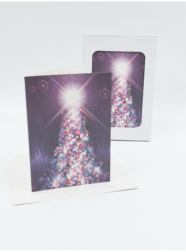 Kerstkaarten doosje 10x kerstboom licht (F12995)