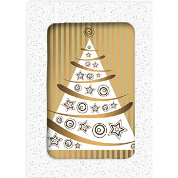 Kerstkaarten doosje 10x kerstboom goud (F13004)