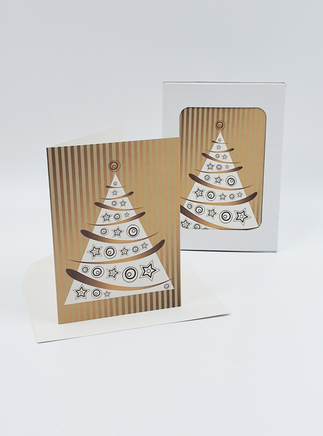 Kerstkaarten doosje 10x kerstboom goud (F13004)