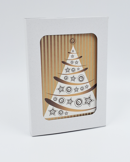 Kerstkaarten doosje 10x kerstboom goud (F13004)