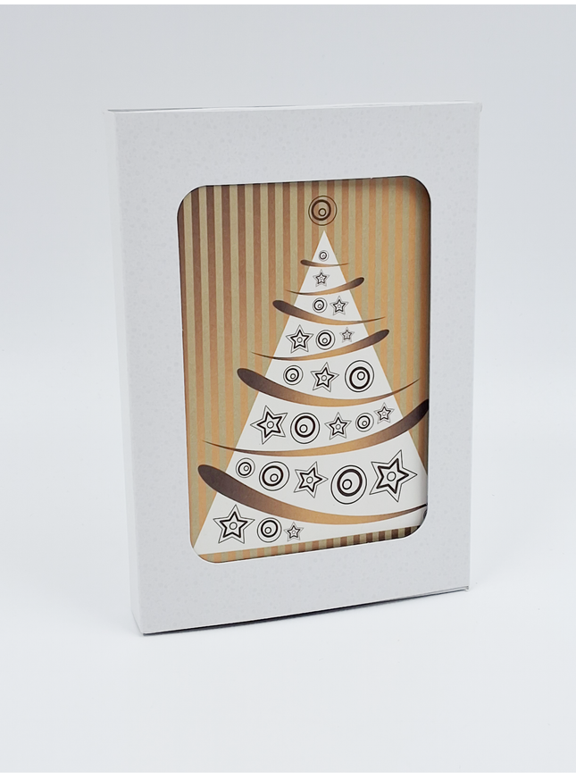 Kerstkaarten doosje 10x kerstboom goud (F13004)