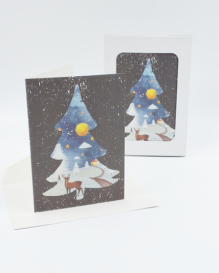 Kerstkaarten doosje 10x hert (F13012)