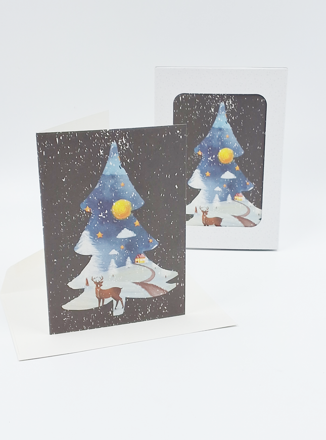 Kerstkaarten doosje 10x hert (F13012)