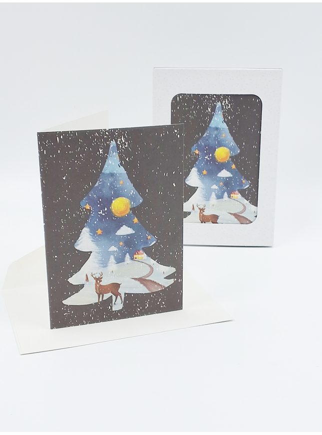 Kerstkaarten doosje 10x hert (F13012)