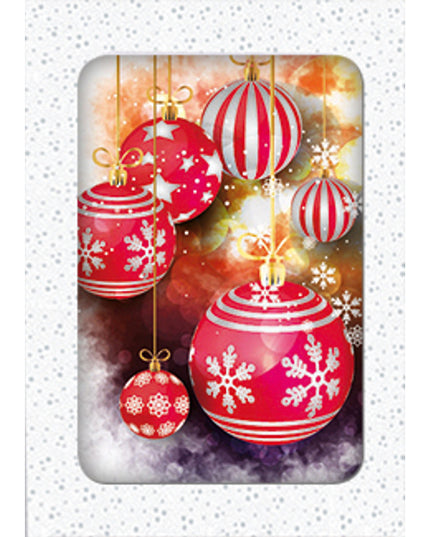 Kerstkaarten doosje 10x kerstballen rood (F13013)
