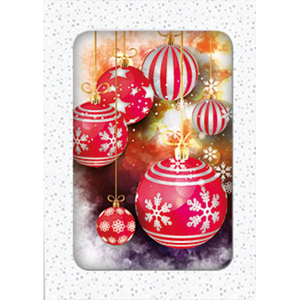 Kerstkaarten doosje 10x kerstballen rood (F13013)