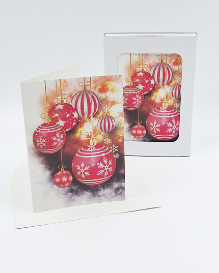 Kerstkaarten doosje 10x kerstballen rood (F13013)