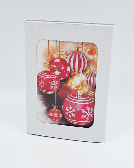 Kerstkaarten doosje 10x kerstballen rood (F13013)