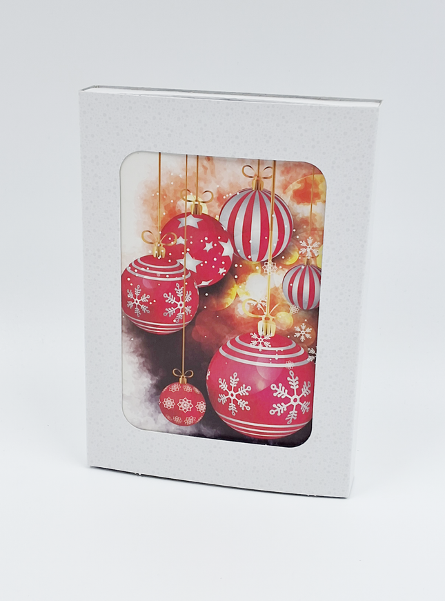 Kerstkaarten doosje 10x kerstballen rood (F13013)