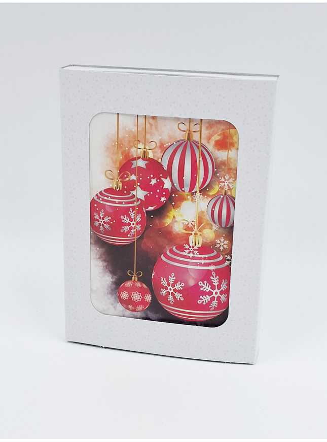 Kerstkaarten doosje 10x kerstballen rood (F13013)