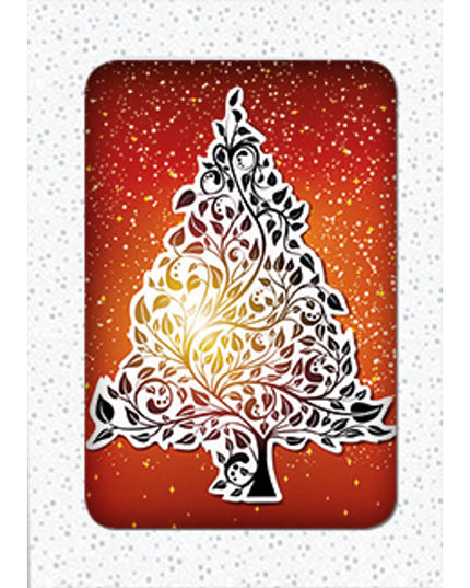 Kerstkaarten doosje 10x kerstboom rood goud (F13015)