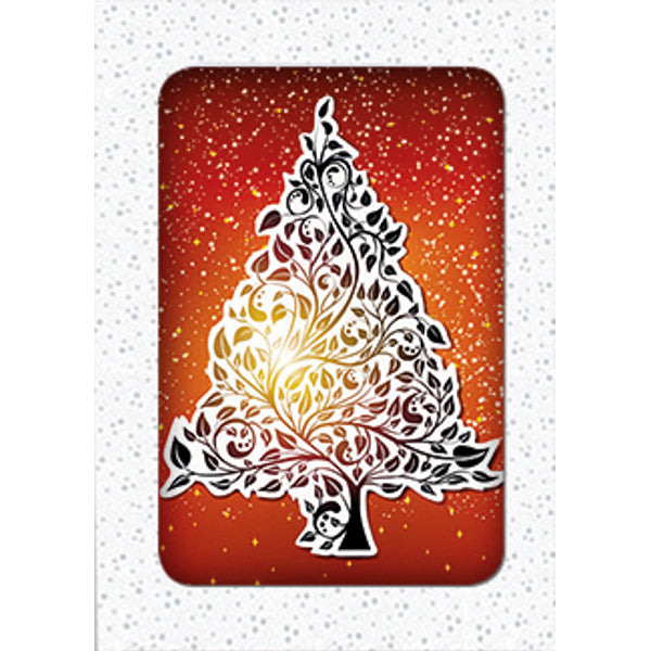 Kerstkaarten doosje 10x kerstboom rood goud (F13015)