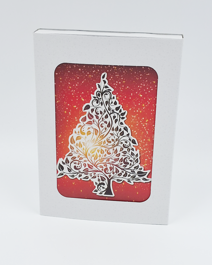 Kerstkaarten doosje 10x kerstboom rood goud (F13015)