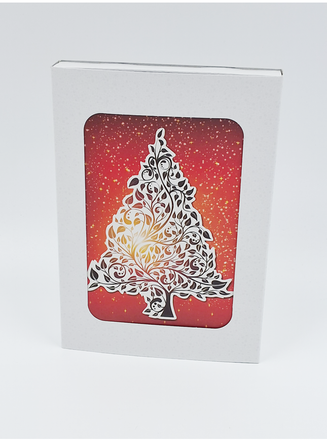 Kerstkaarten doosje 10x kerstboom rood goud (F13015)