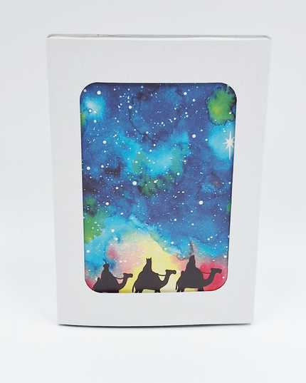 Kerstkaarten doosje 10x 3 koningen met sterrenhemel (F13035)