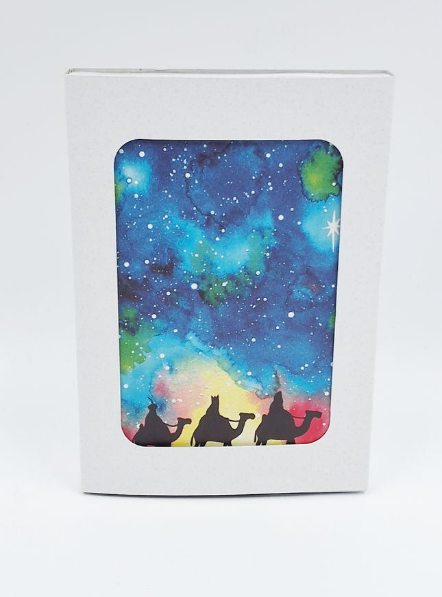 Kerstkaarten doosje 10x 3 koningen met sterrenhemel (F13035)