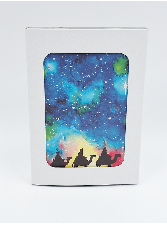 Kerstkaarten doosje 10x 3 koningen met sterrenhemel (F13035)