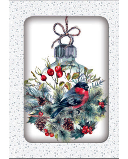 Kerstkaarten doosje 10x kerstbal met vogel (F13037)