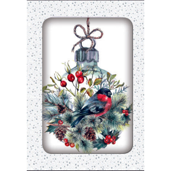 Kerstkaarten doosje 10x kerstbal met vogel (F13037)