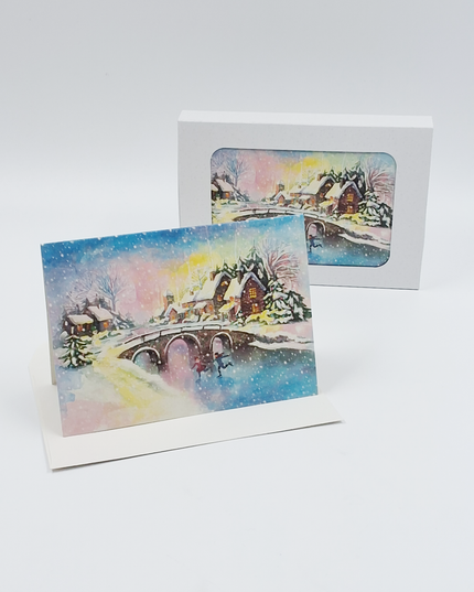 Kerstkaarten doosje 10x winterlandschap (F13038)