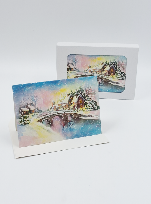 Kerstkaarten doosje 10x winterlandschap (F13038)