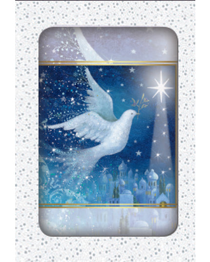 Kerstkaarten doosje 10x duif met ster F13040)