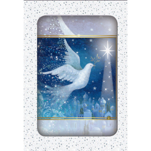 Kerstkaarten doosje 10x duif met ster F13040)