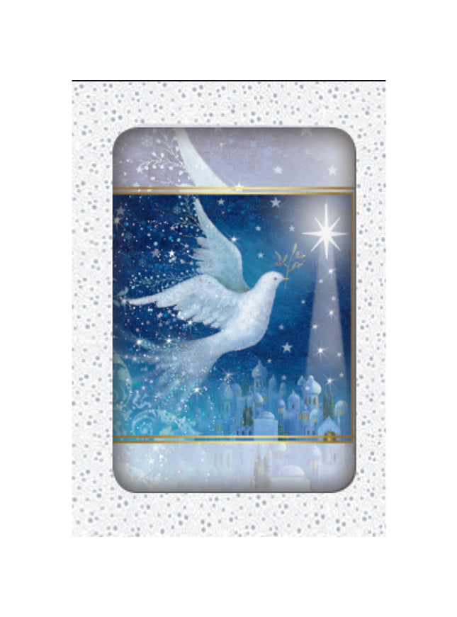 Kerstkaarten doosje 10x duif met ster F13040)