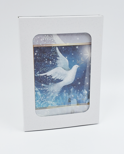 Kerstkaarten doosje 10x duif met ster F13040)