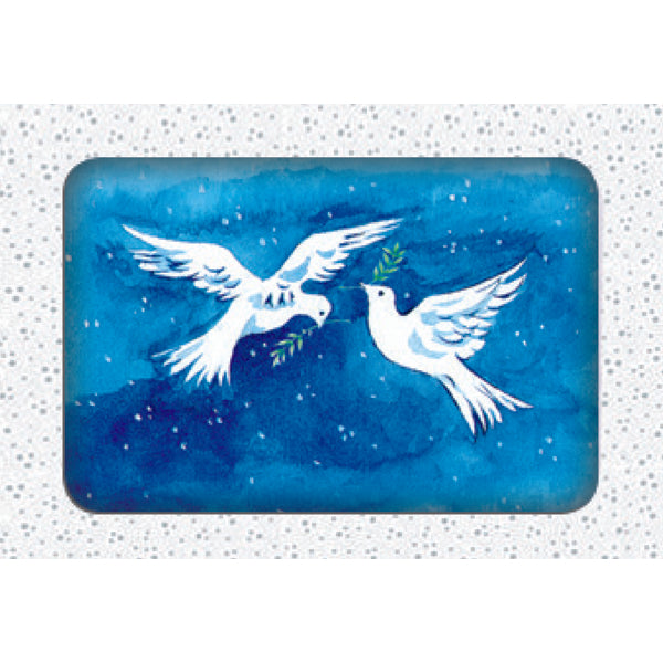 Kerstkaarten doosje 10x duiven met tak (F11629)