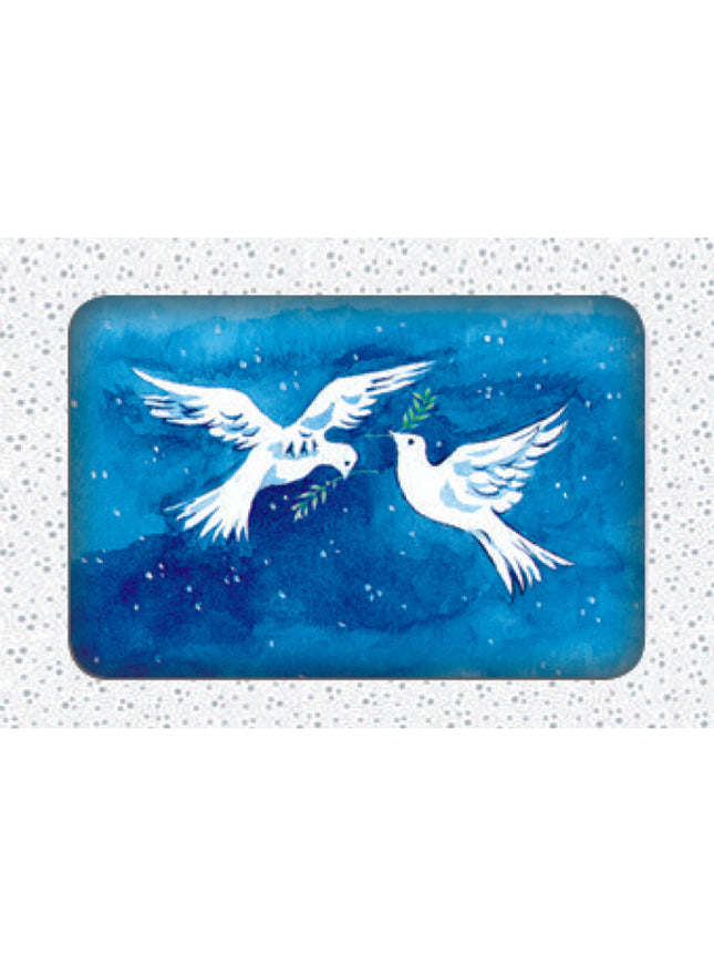 Kerstkaarten doosje 10x duiven met tak (F11629)