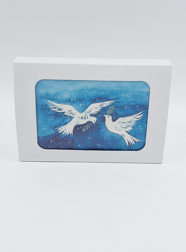Kerstkaarten doosje 10x duiven met tak (F11629)