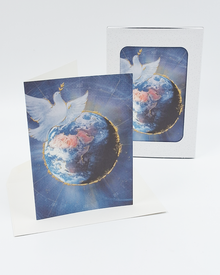 Kerstkaarten doosje 10x duif en de wereld (F13065)