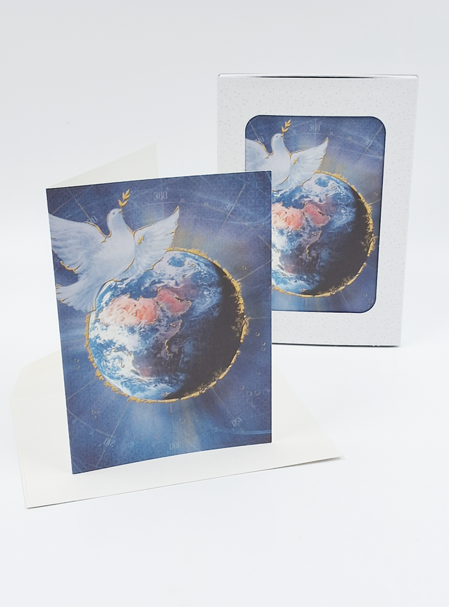 Kerstkaarten doosje 10x duif en de wereld (F13065)