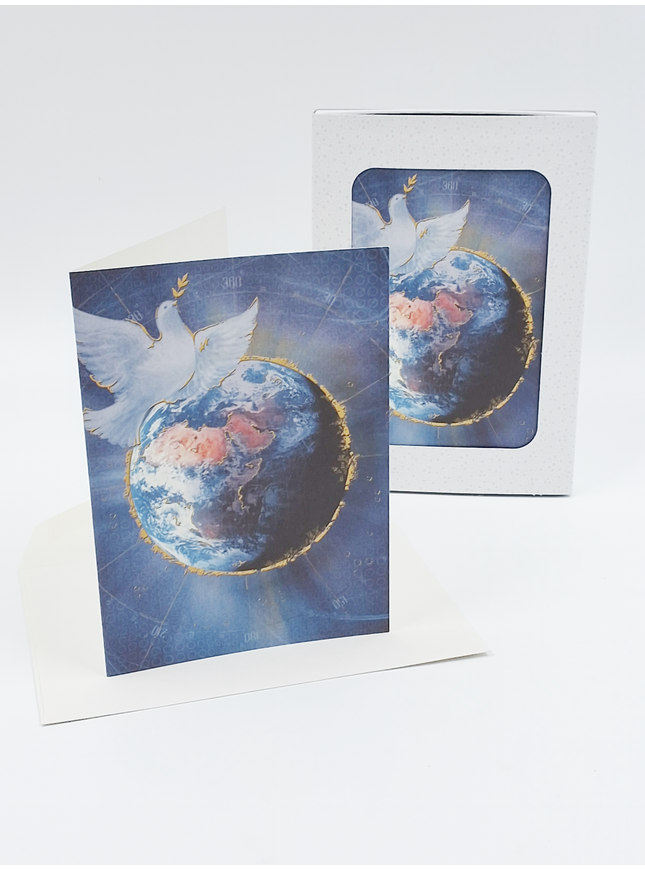 Kerstkaarten doosje 10x duif en de wereld (F13065)