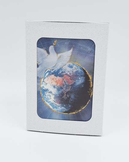 Kerstkaarten doosje 10x duif en de wereld (F13065)