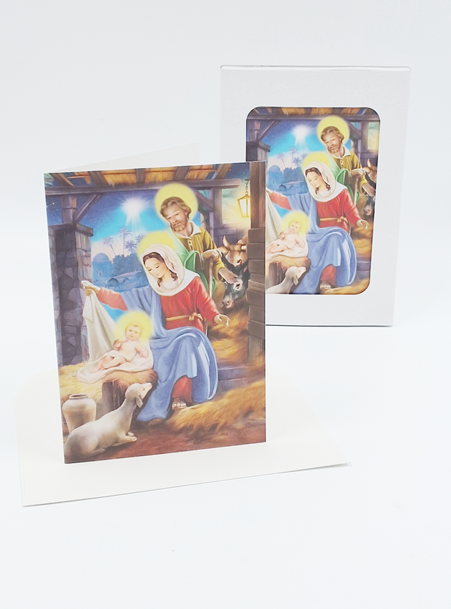 Kerstkaarten doosje 10x kribbe (F13068)