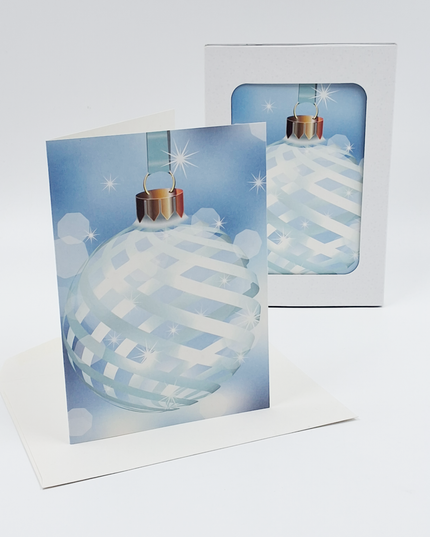 Kerstkaarten doosje 10x blauwe kerstbal (F13072)