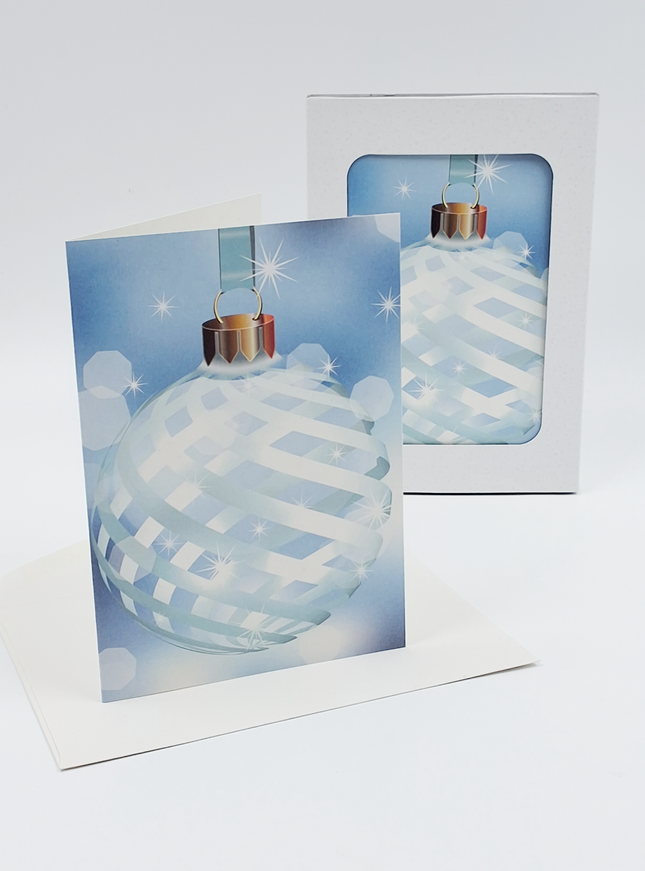 Kerstkaarten doosje 10x blauwe kerstbal (F13072)