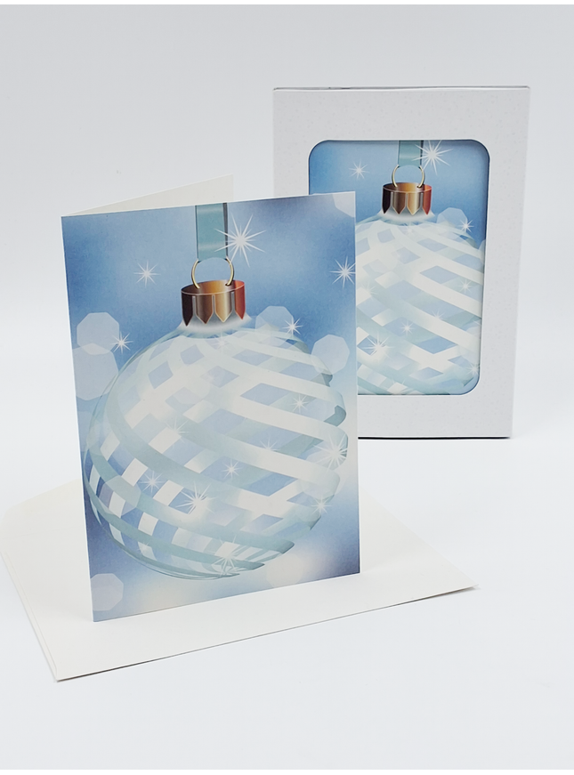 Kerstkaarten doosje 10x blauwe kerstbal (F13072)